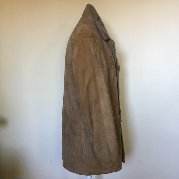Lakeland Tan Suede Faux Shearling Sherpa Coat 40 - Picture 4 of 7